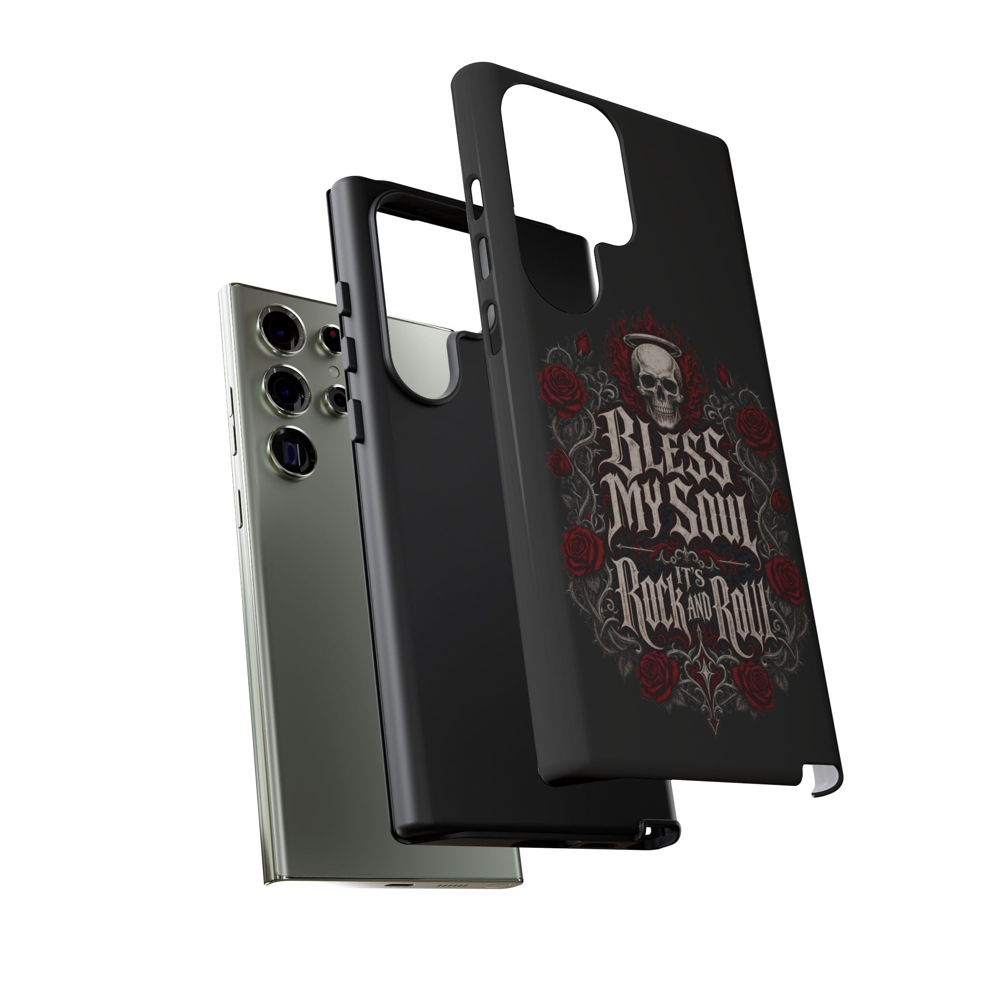 Bless My Soul Rock and Roll Phone Case — Gothic Skull & Roses Tough Case