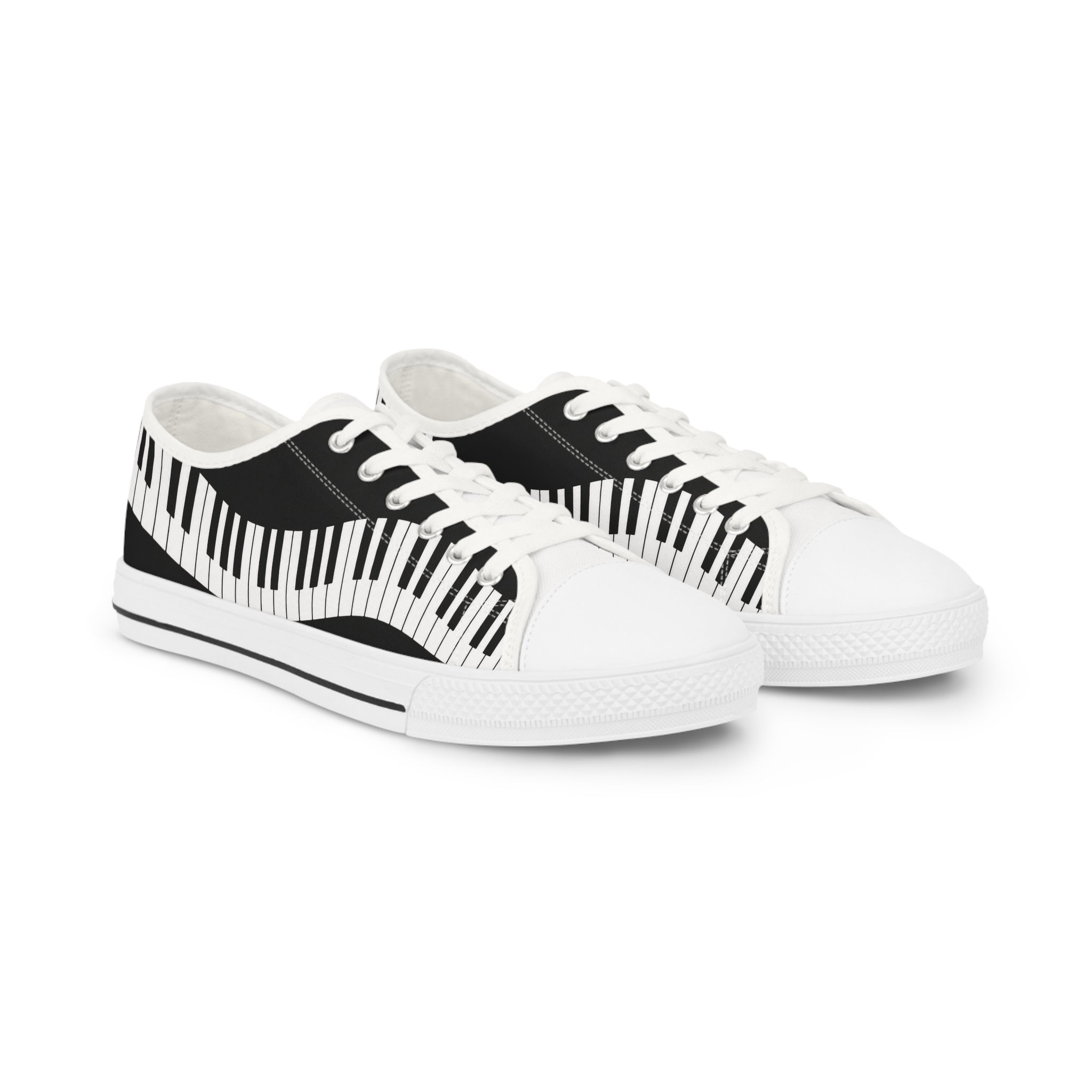 Piano Keys Men’s Low Top Sneakers — Black & White Musical Canvas Shoes
