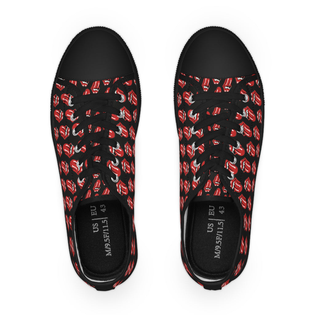Men's Black Low-Top Sneakers with Rolling Stones Pattern