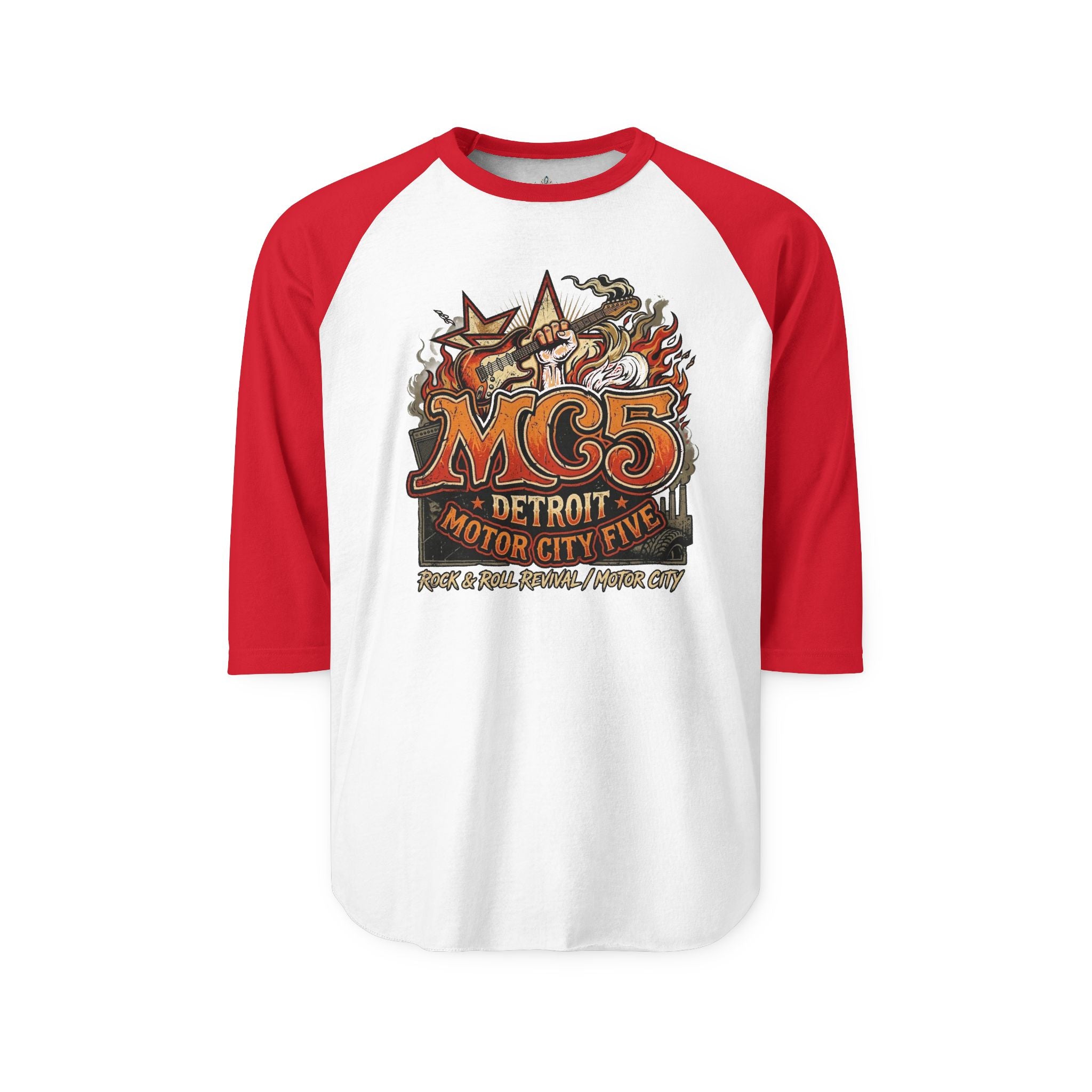 Unisex Three-Quarter Sleeve Raglan Shirt - MC5 Detroit - Rock Revolution