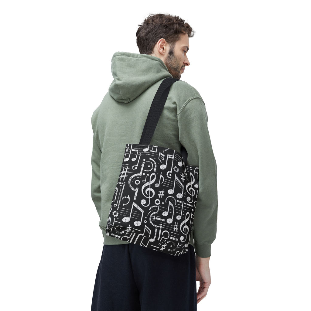 Musical Notes Pattern Tote Bag – Black & White Music Lover AOP Tote