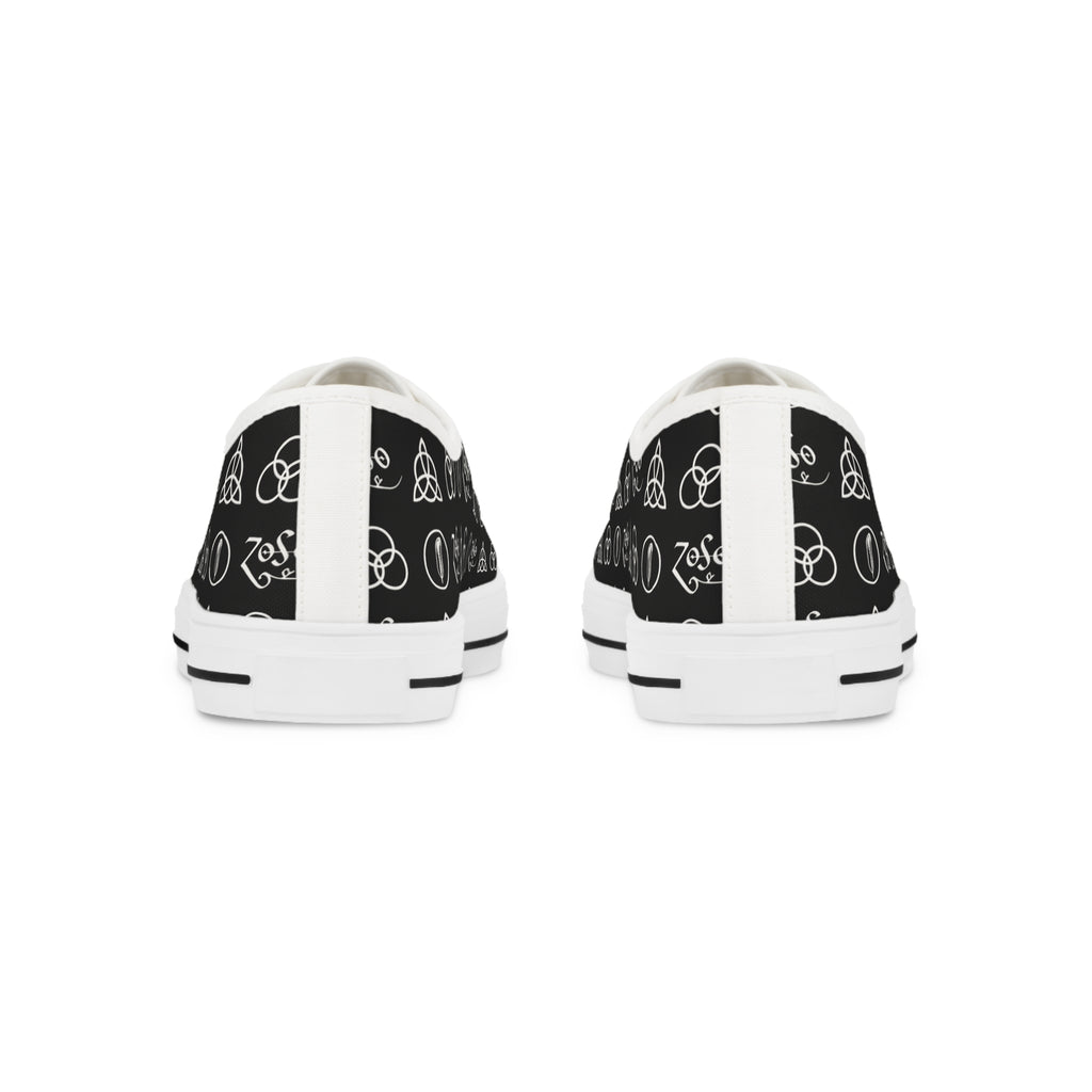 Men's Black Low-Top Sneakers with Led Zeppelin Symbol Pattern