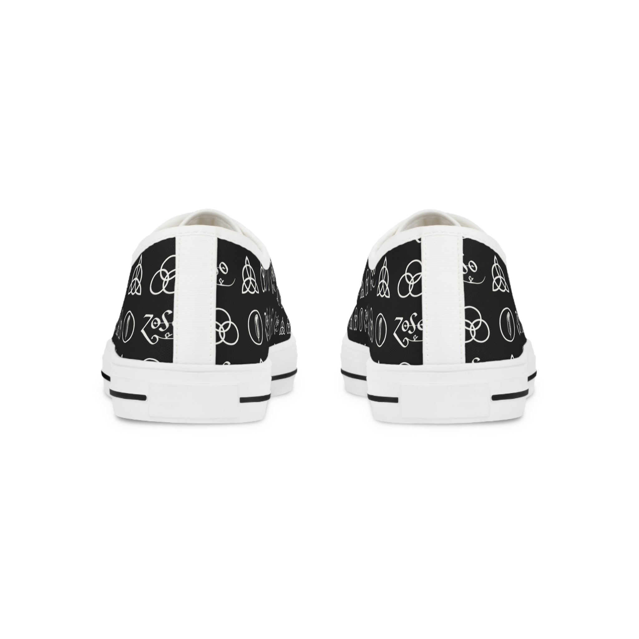 Men's Black Low-Top Sneakers with Led Zeppelin Symbol Pattern