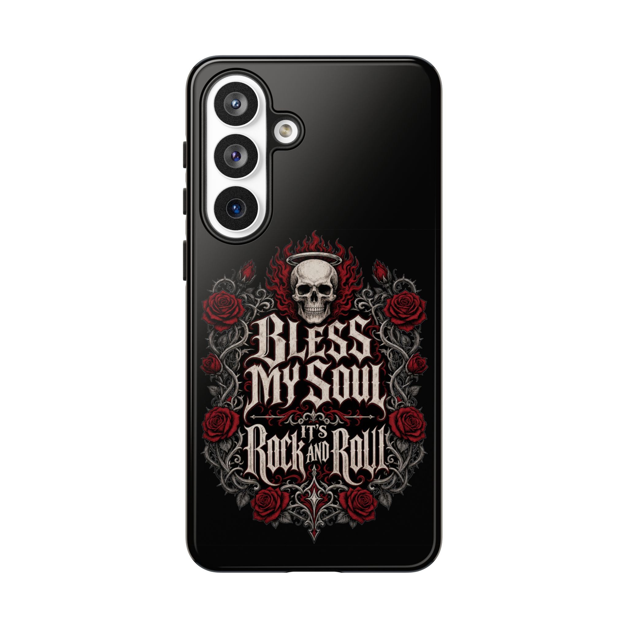 Bless My Soul Rock and Roll Phone Case — Gothic Skull & Roses Tough Case