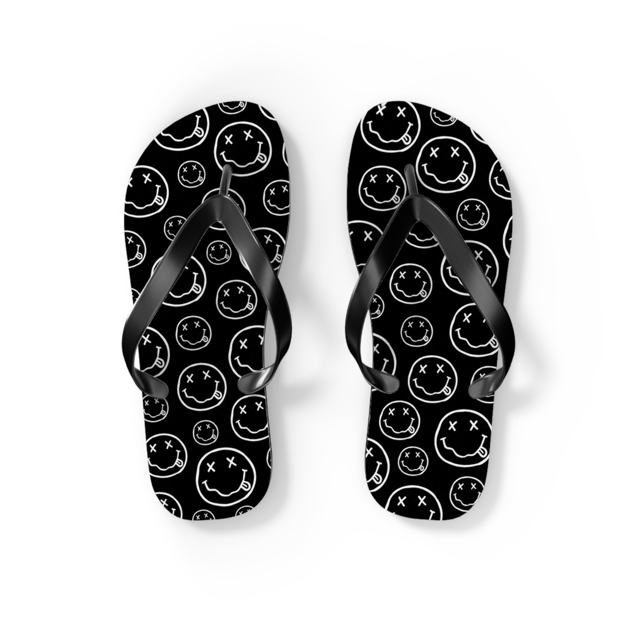 Nirvana Flip Flops — Black, Black & White Rock Star Beach Sandals