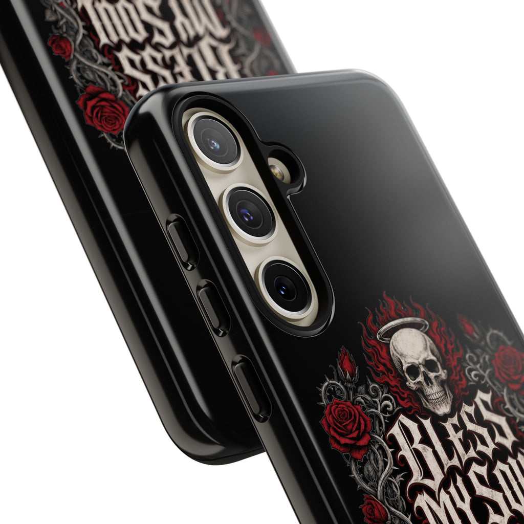 Bless My Soul Rock and Roll Phone Case — Gothic Skull & Roses Tough Case