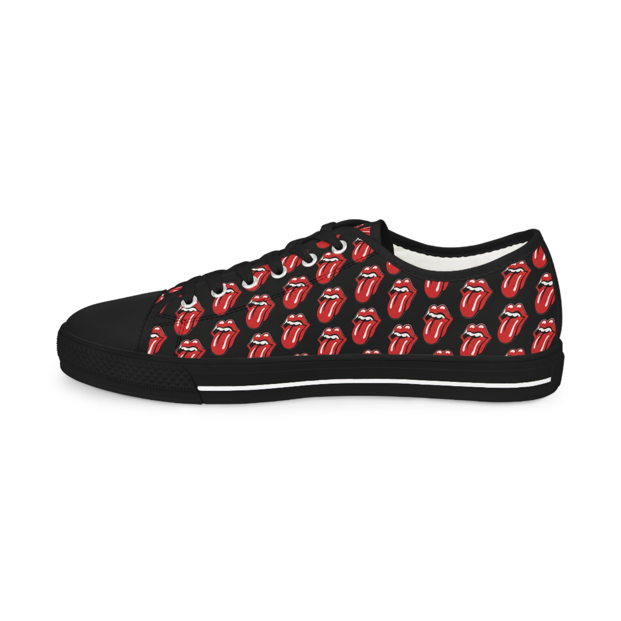 Men's Black Low-Top Sneakers with Rolling Stones Pattern