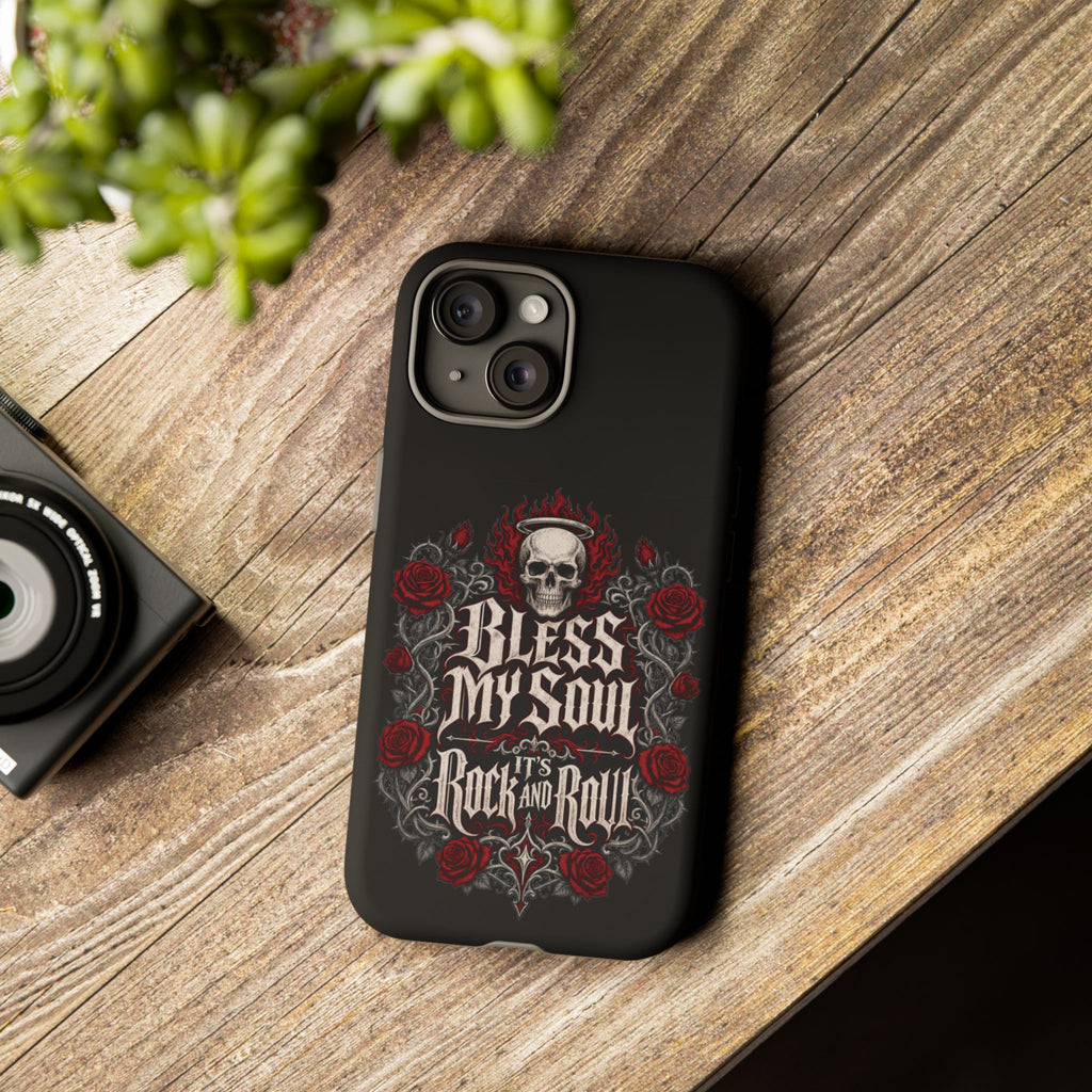 Bless My Soul Rock and Roll Phone Case — Gothic Skull & Roses Tough Case