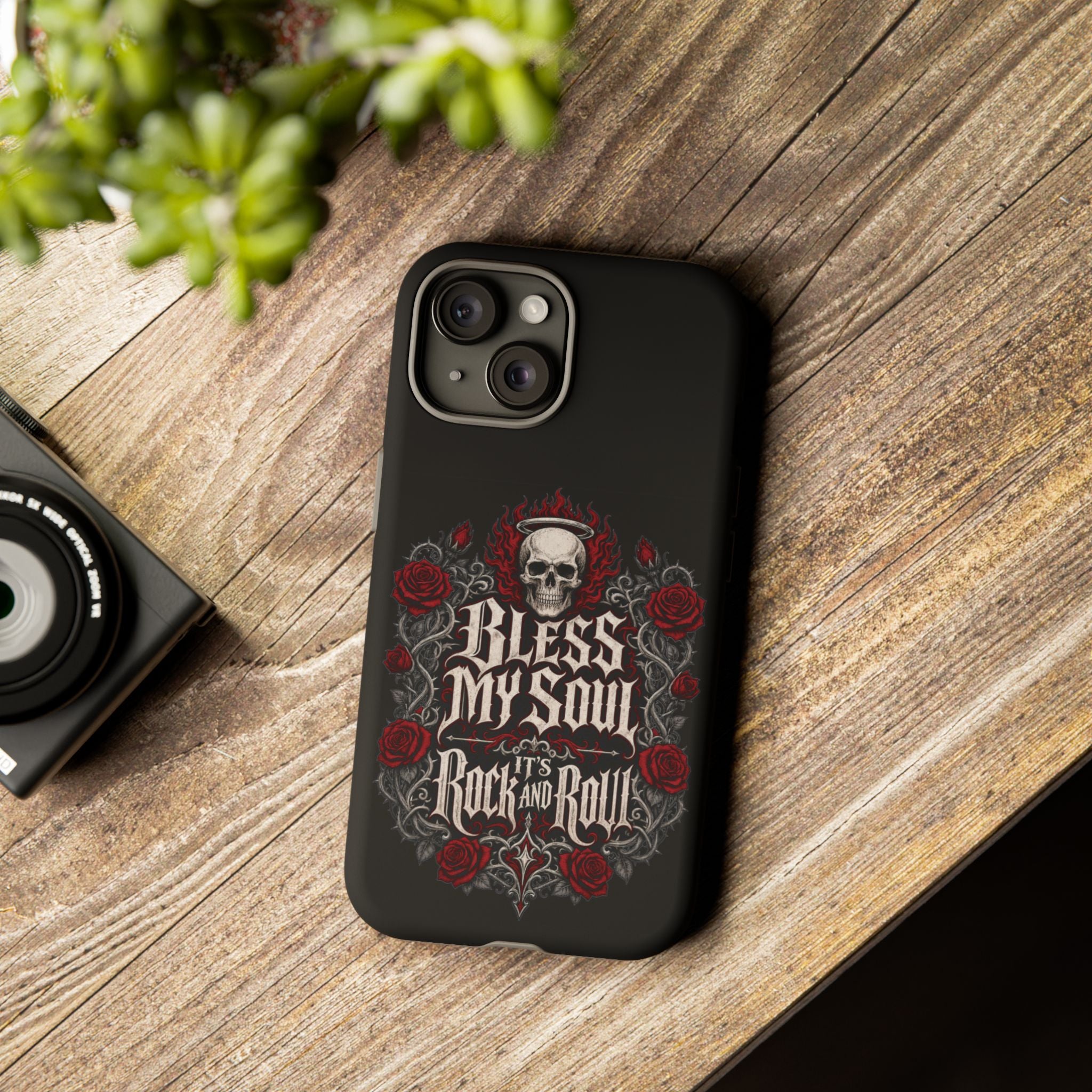 Bless My Soul Rock and Roll Phone Case — Gothic Skull & Roses Tough Case