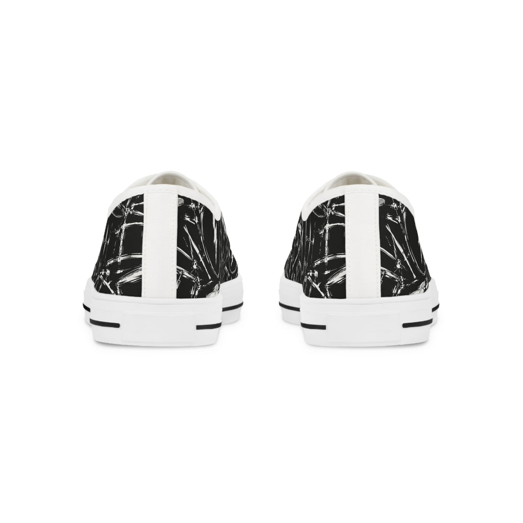 Black Grunge Drums Low Top Sneakers — Men's Casual Canvas Shoes