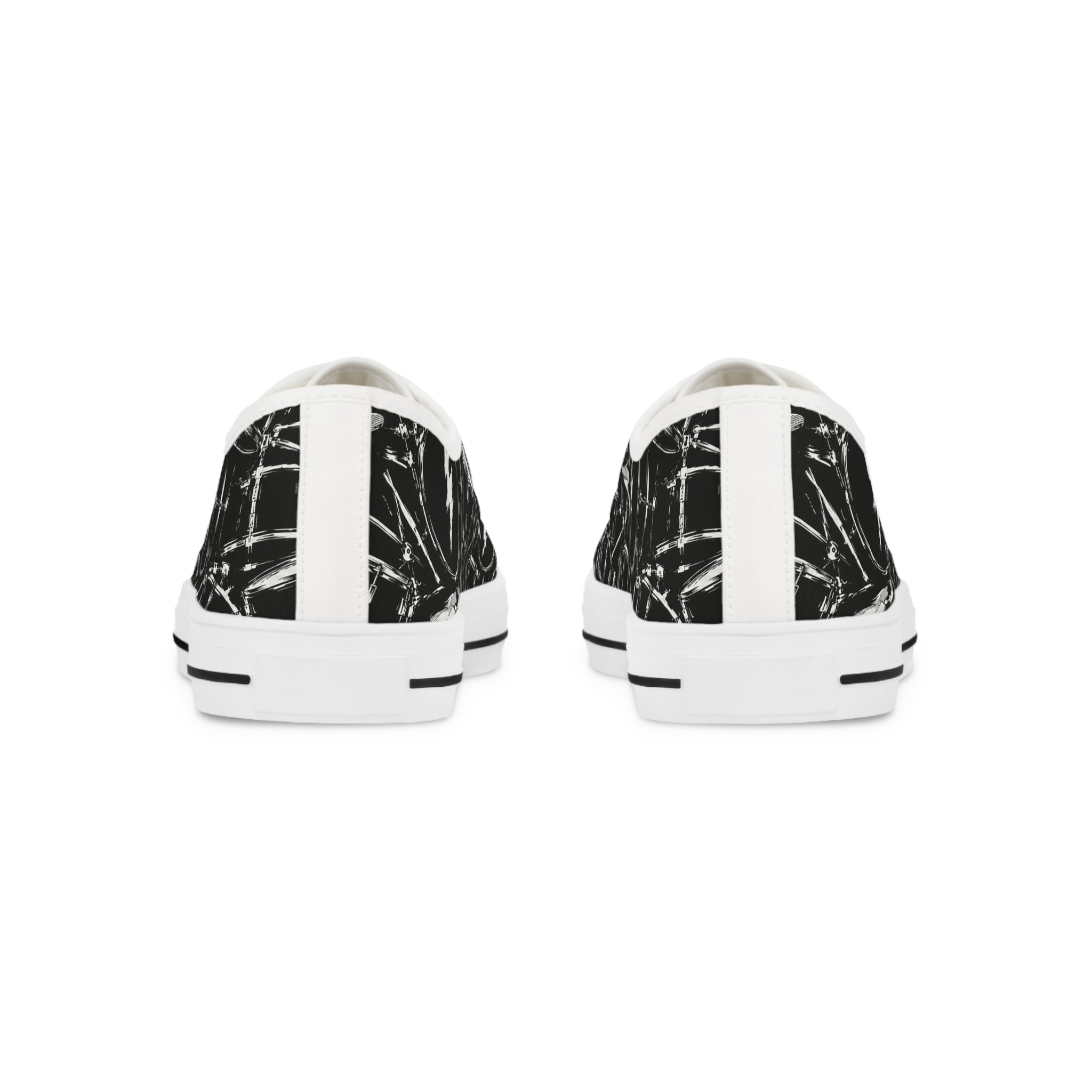 Black Grunge Drums Low Top Sneakers — Men's Casual Canvas Shoes