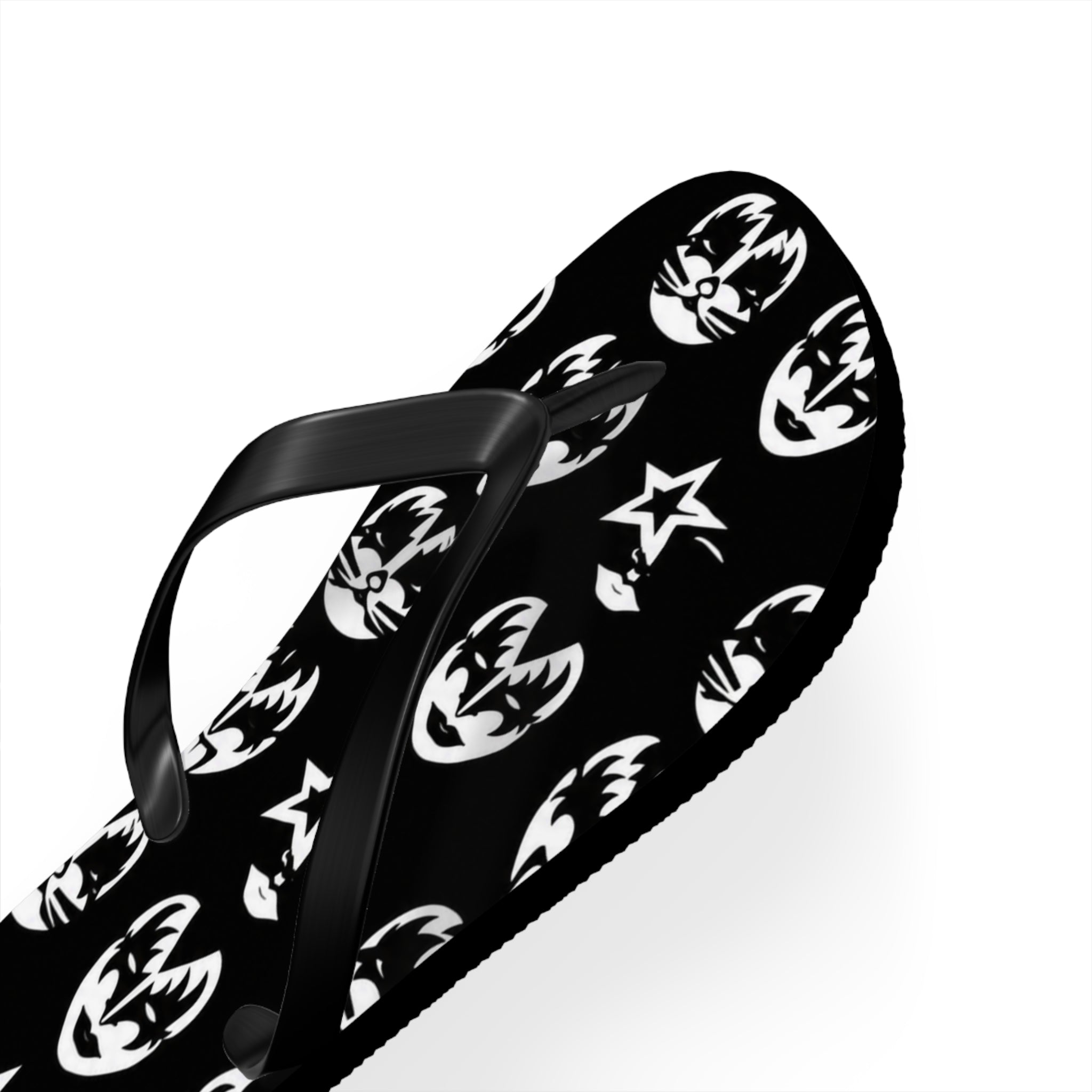 Kiss Band Logo Flip Flops — Black & White Rock Star Beach Sandals