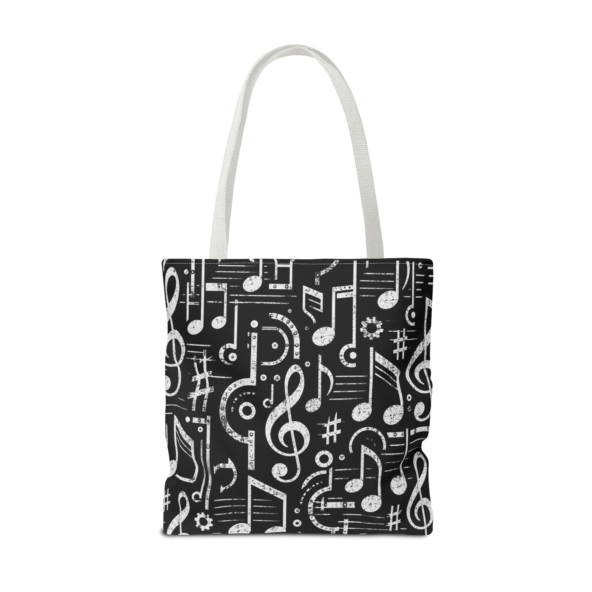 Musical Notes Pattern Tote Bag – Black & White Music Lover AOP Tote