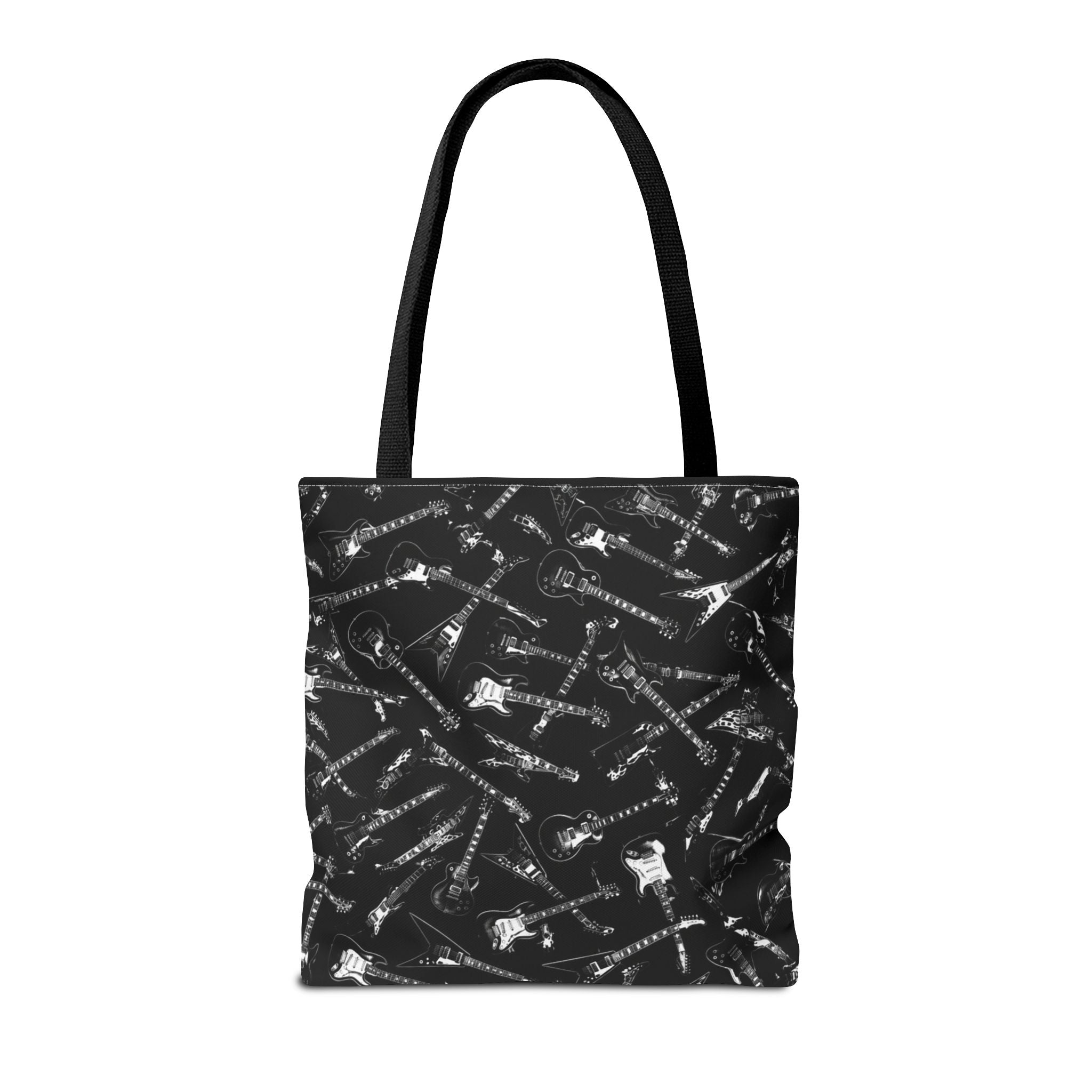 Black Guitar Pattern Tote Bag — Rock Music Instrument All-Over Print