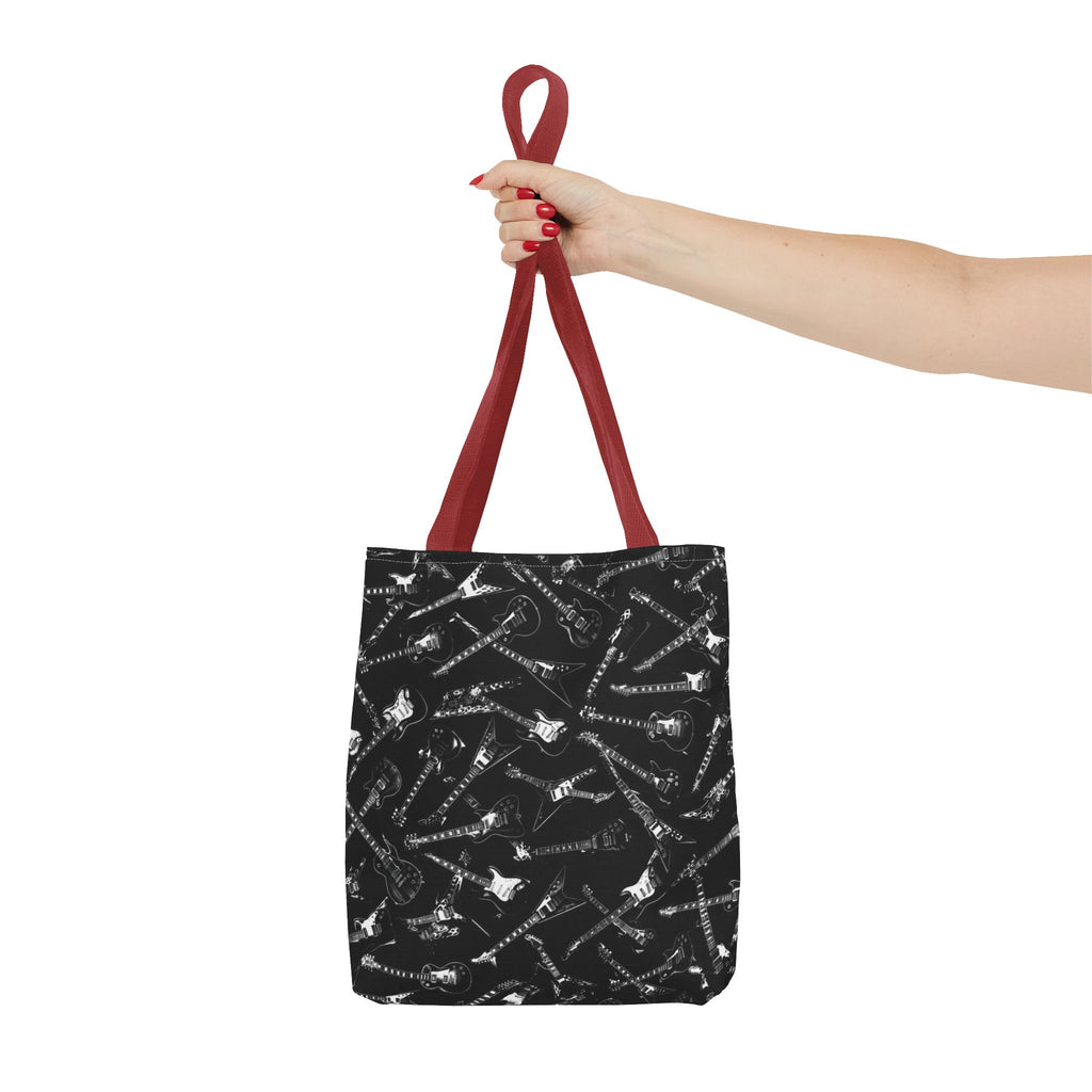 Black Guitar Pattern Tote Bag — Rock Music Instrument All-Over Print