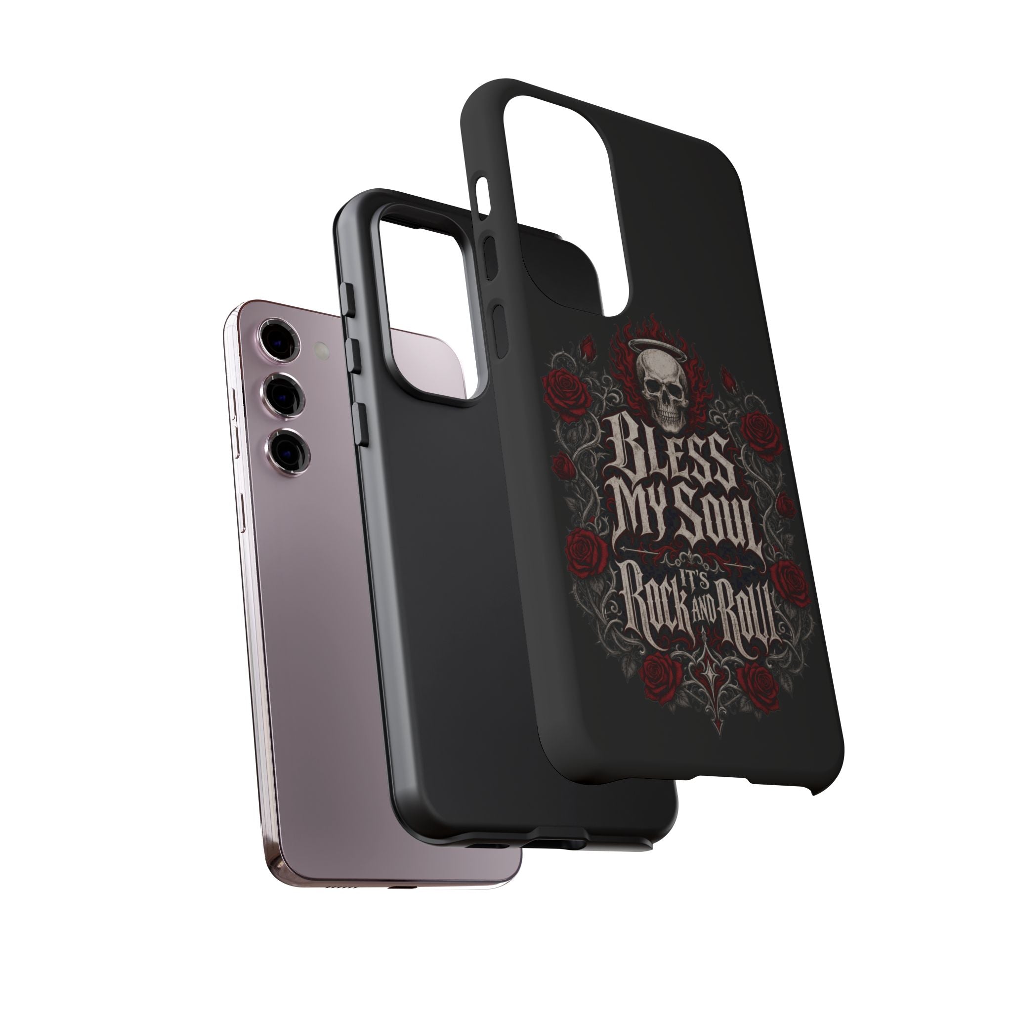 Bless My Soul Rock and Roll Phone Case — Gothic Skull & Roses Tough Case