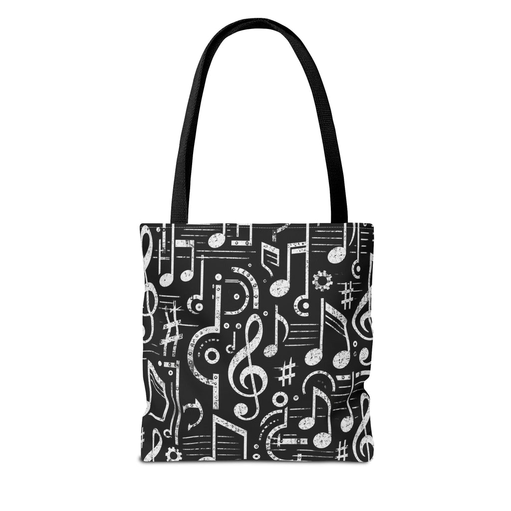 Musical Notes Pattern Tote Bag – Black & White Music Lover AOP Tote