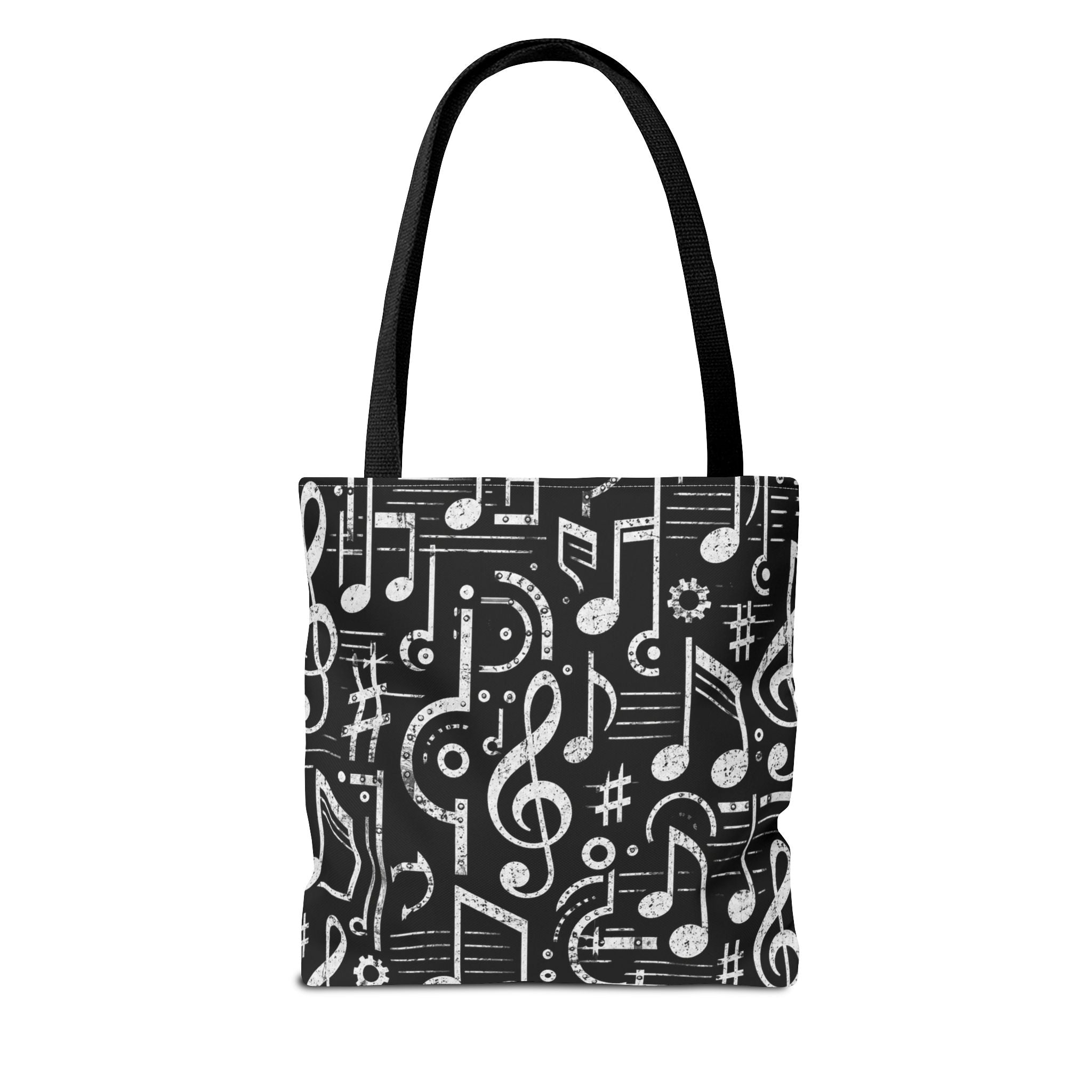 Musical Notes Pattern Tote Bag – Black & White Music Lover AOP Tote