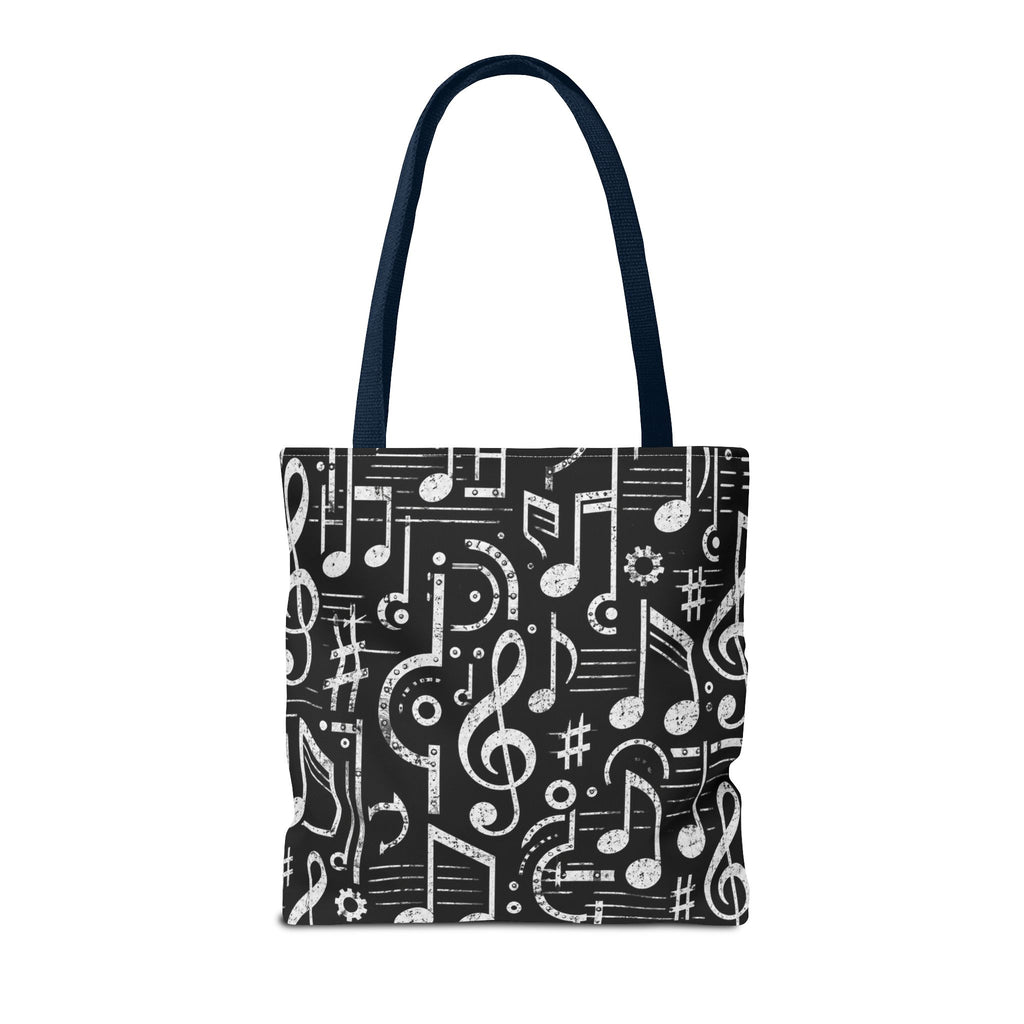 Musical Notes Pattern Tote Bag – Black & White Music Lover AOP Tote