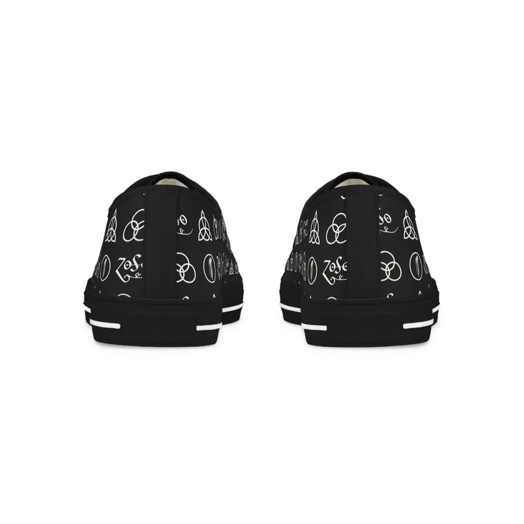 Men's Black Low-Top Sneakers with Led Zeppelin Symbol Pattern