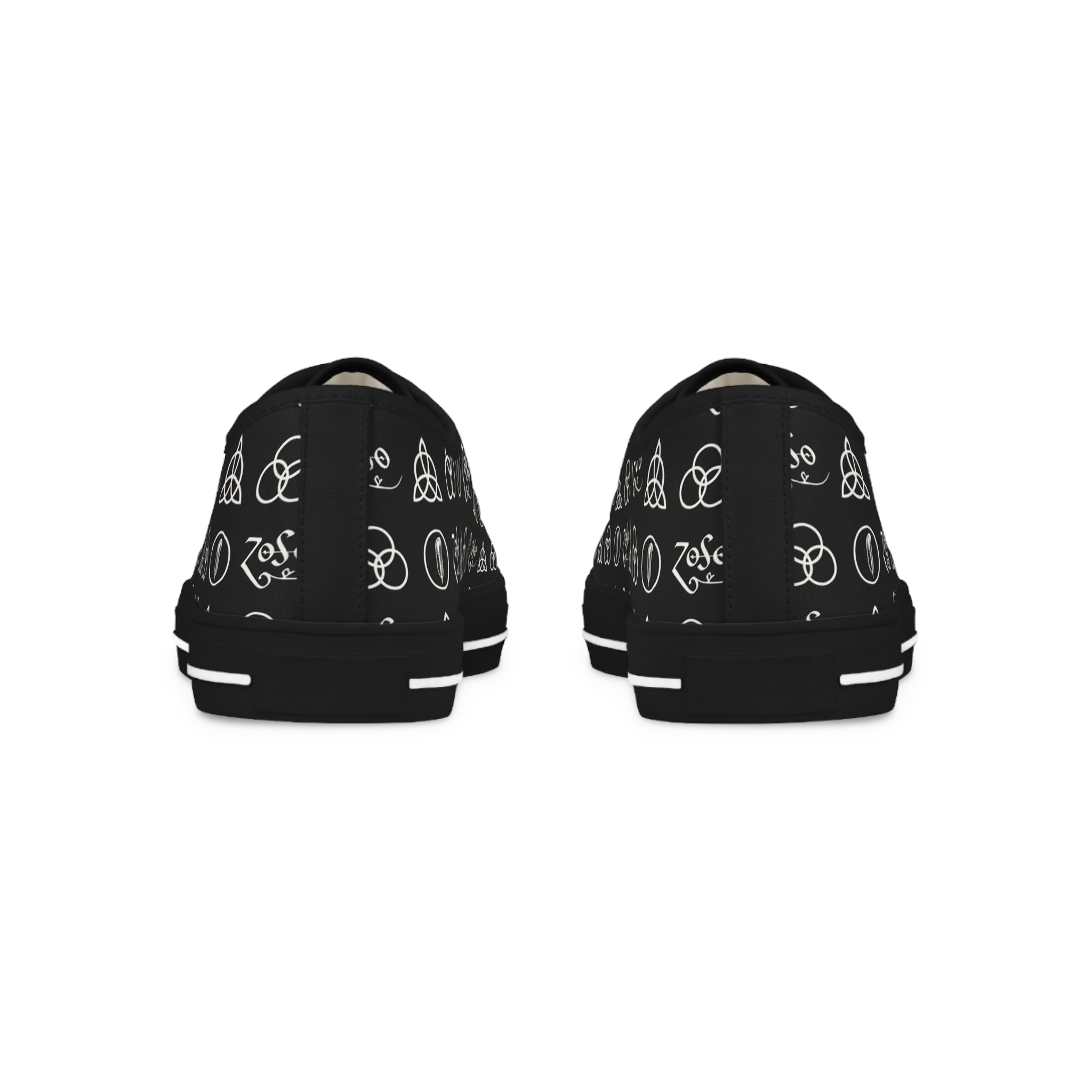 Men's Black Low-Top Sneakers with Led Zeppelin Symbol Pattern