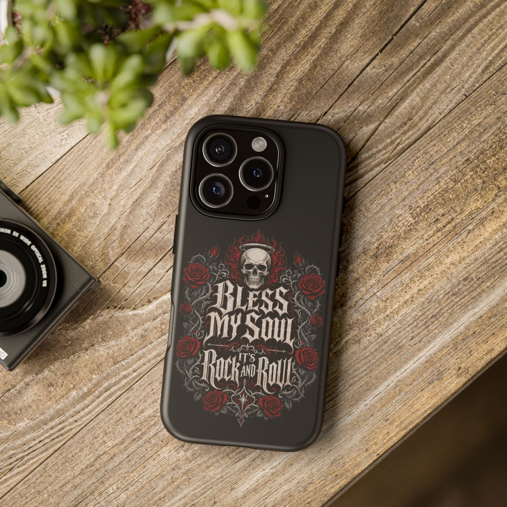 Bless My Soul Rock and Roll Phone Case — Gothic Skull & Roses Tough Case