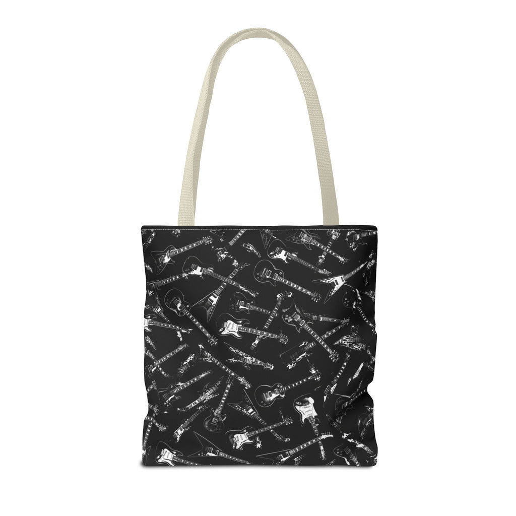 Black Guitar Pattern Tote Bag — Rock Music Instrument All-Over Print
