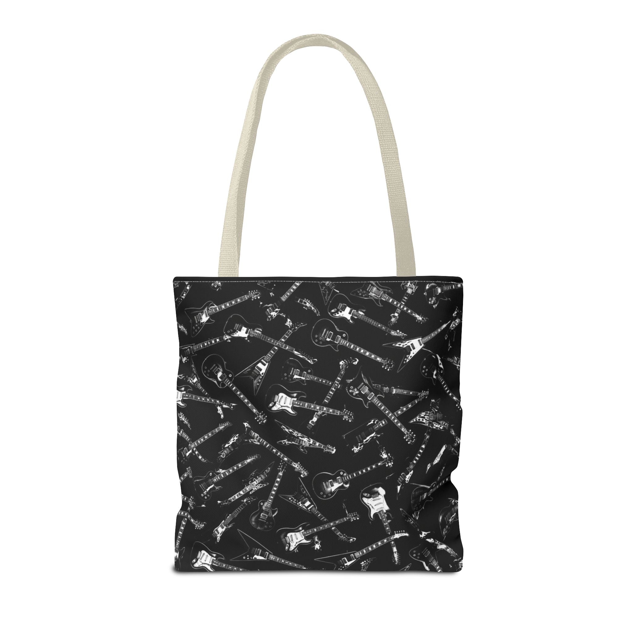 Black Guitar Pattern Tote Bag — Rock Music Instrument All-Over Print