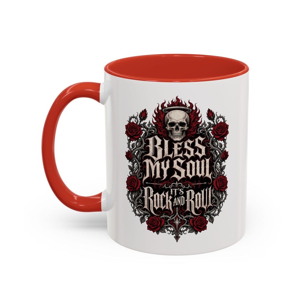 Rock & Roll Coffee Mug — "Bless My Soul" Skull & Roses Accent Mug