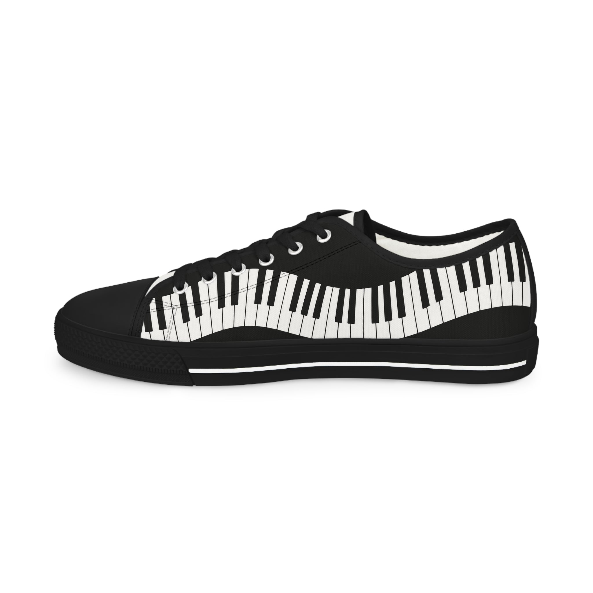 Piano Keys Men’s Low Top Sneakers — Black & White Musical Canvas Shoes