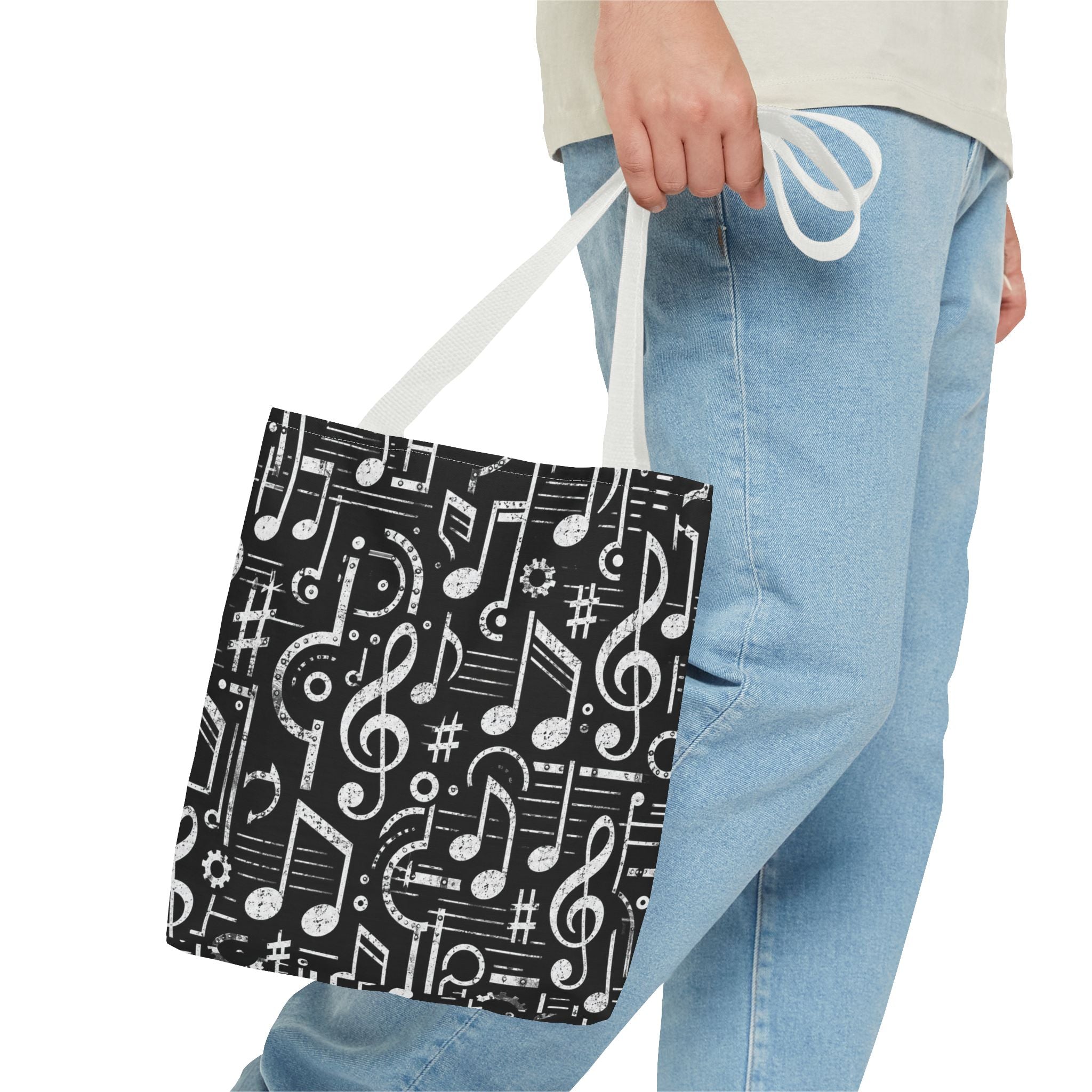 Musical Notes Pattern Tote Bag – Black & White Music Lover AOP Tote