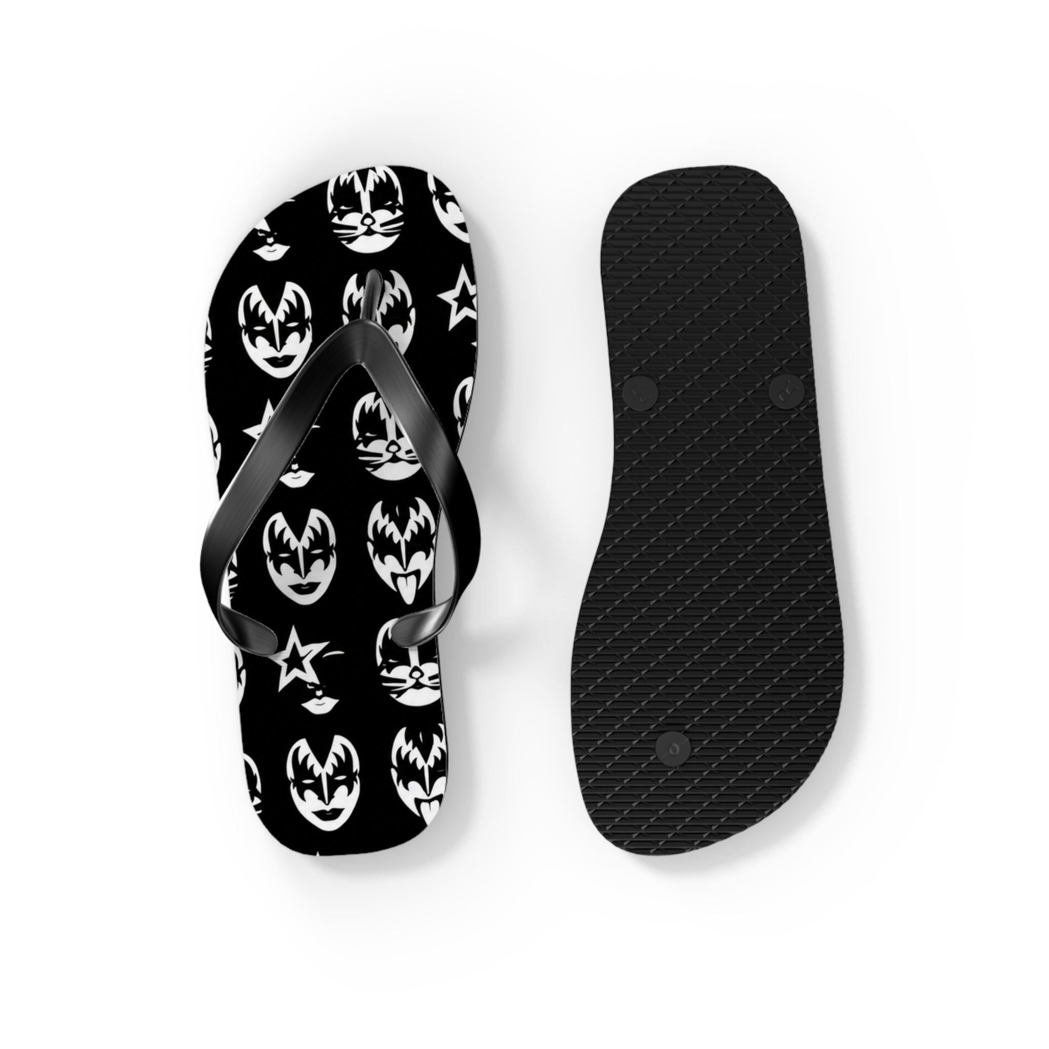 Kiss Band Logo Flip Flops — Black & White Rock Star Beach Sandals
