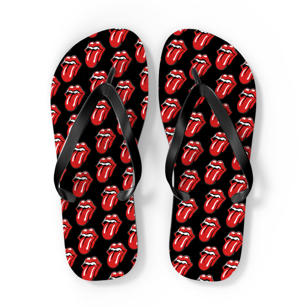 Rolling Stones Flip Flops — Black, Red & White Rock Star Beach Sandals