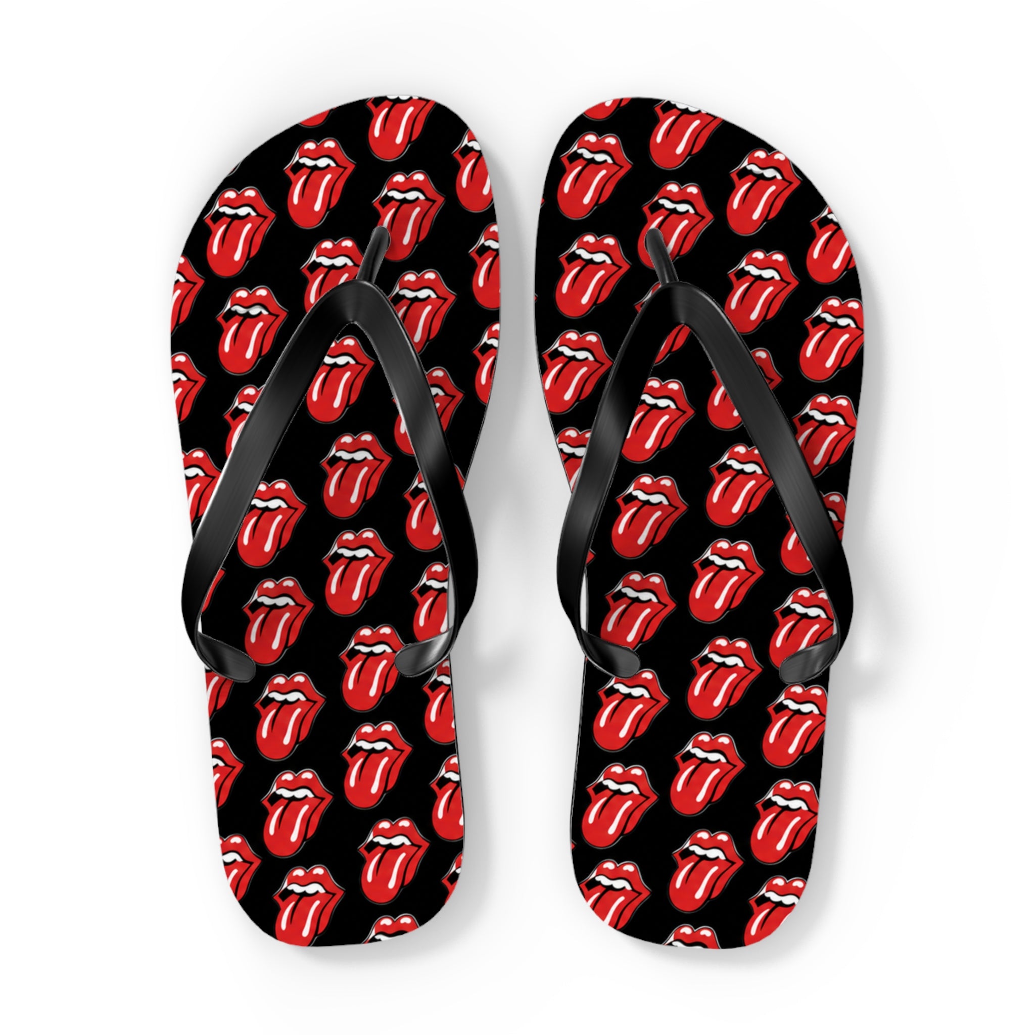 Rolling Stones Flip Flops — Black, Red & White Rock Star Beach Sandals