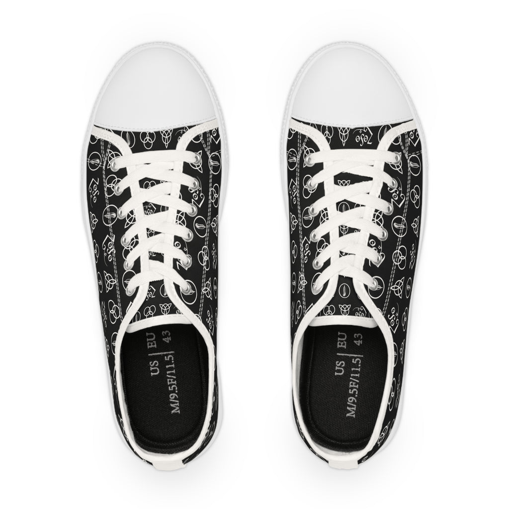 Men's Black Low-Top Sneakers with Led Zeppelin Symbol Pattern