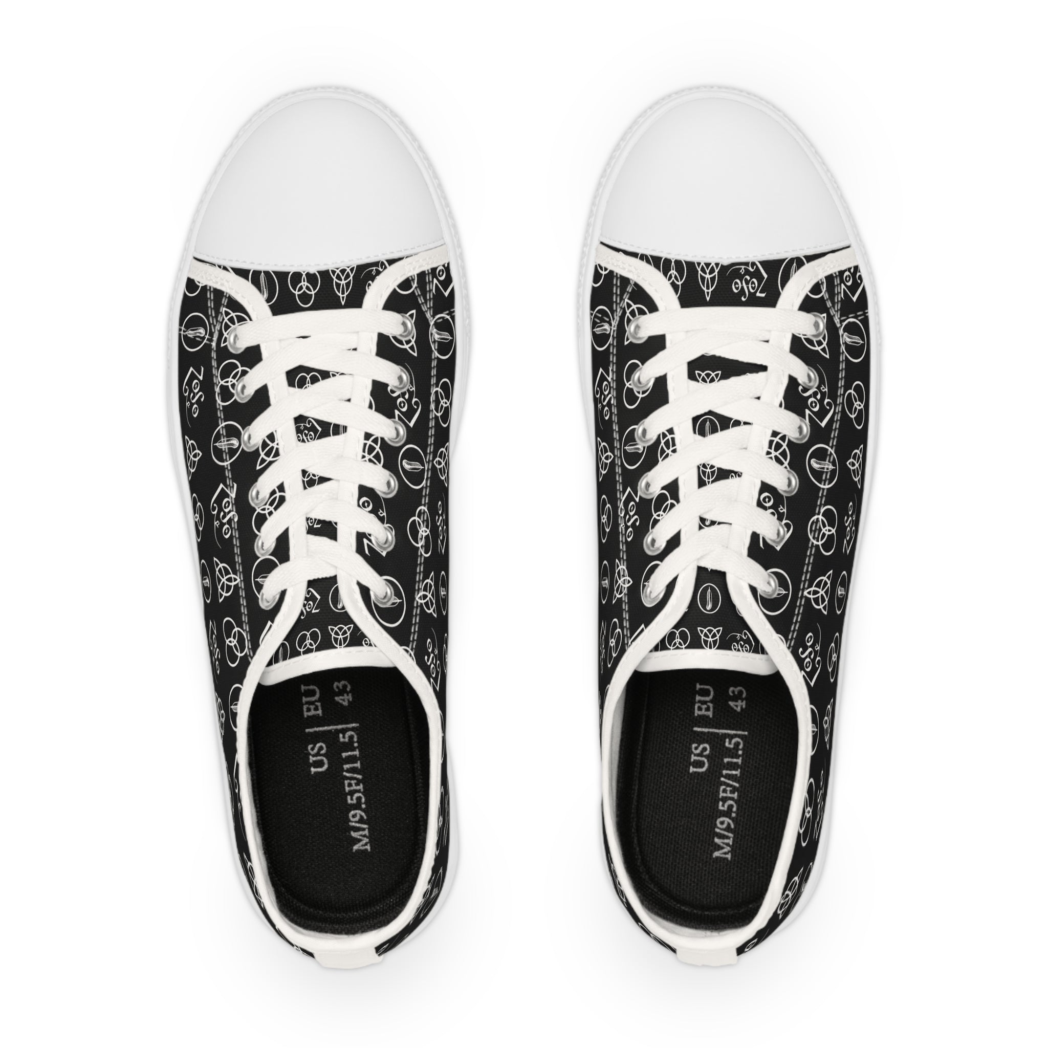 Men's Black Low-Top Sneakers with Led Zeppelin Symbol Pattern