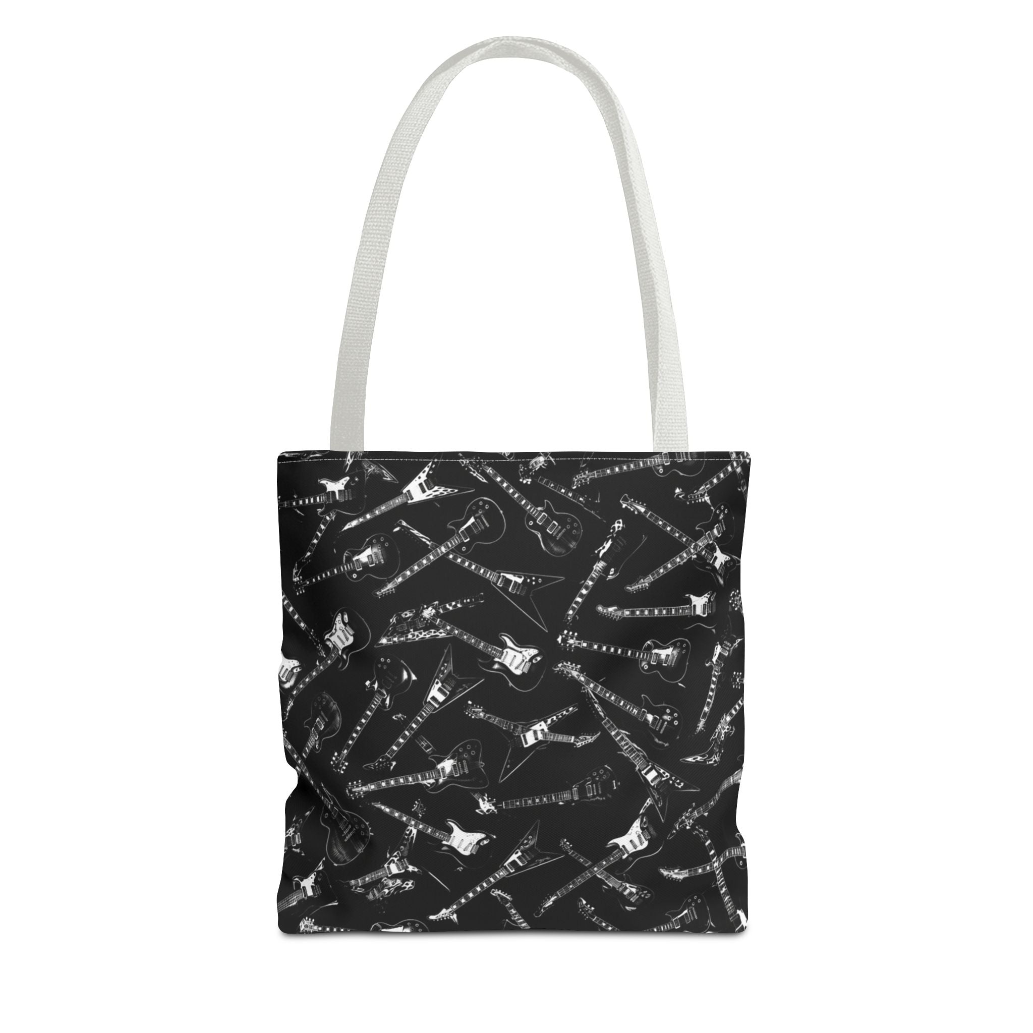 Black Guitar Pattern Tote Bag — Rock Music Instrument All-Over Print