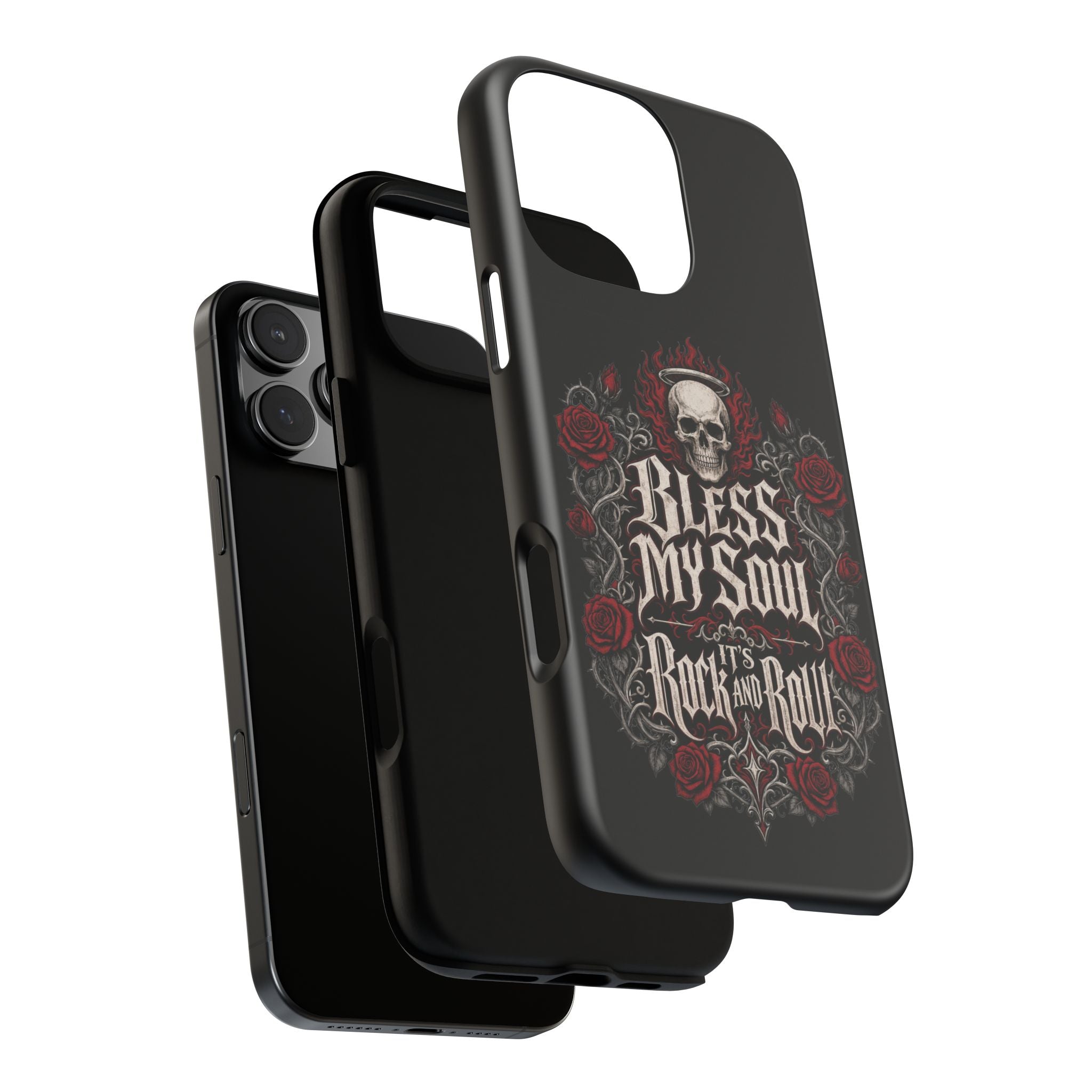 Bless My Soul Rock and Roll Phone Case — Gothic Skull & Roses Tough Case