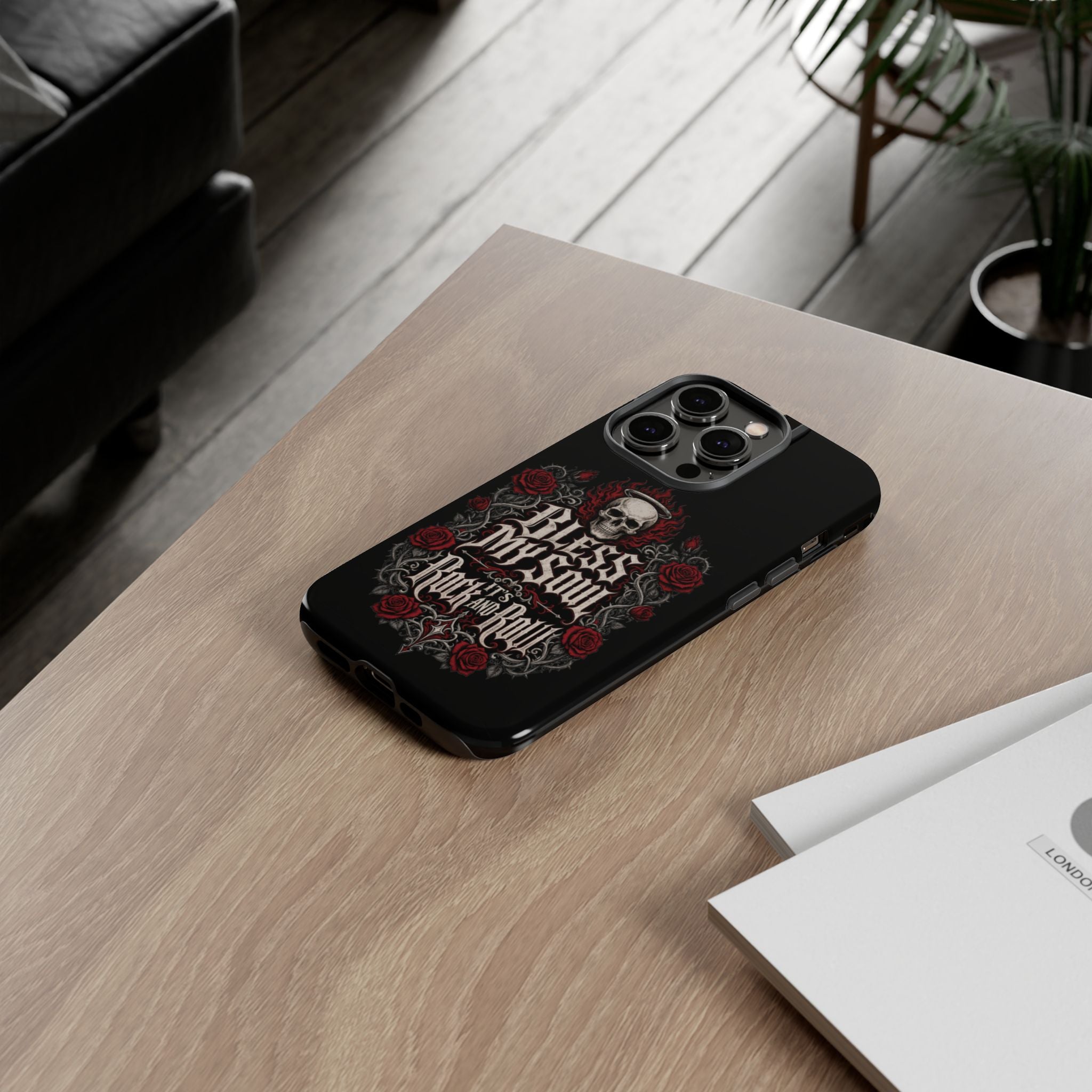 Bless My Soul Rock and Roll Phone Case — Gothic Skull & Roses Tough Case