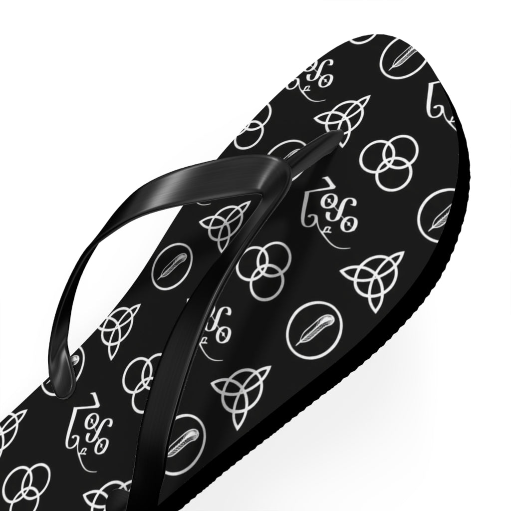 Led Zeppelin symbols Logo Flip Flops — Black & White Rock Star Beach Sandals