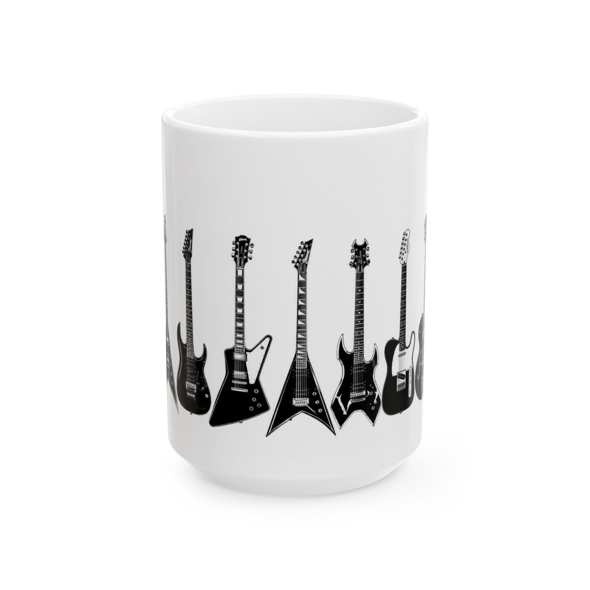 Electric Guitar Silhouette Ceramic Mug — Rock Music Coffee Cup (11oz, 15oz)