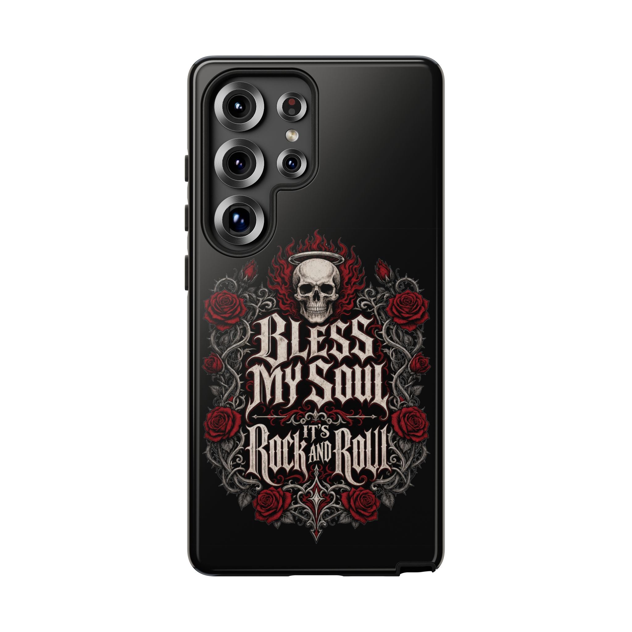 Bless My Soul Rock and Roll Phone Case — Gothic Skull & Roses Tough Case