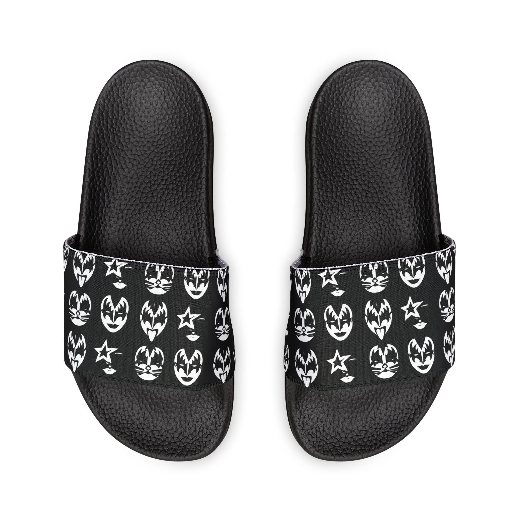 Men's Removable-Strap Sandals — Kiss tribute Black Skull Pattern Slide Sandals