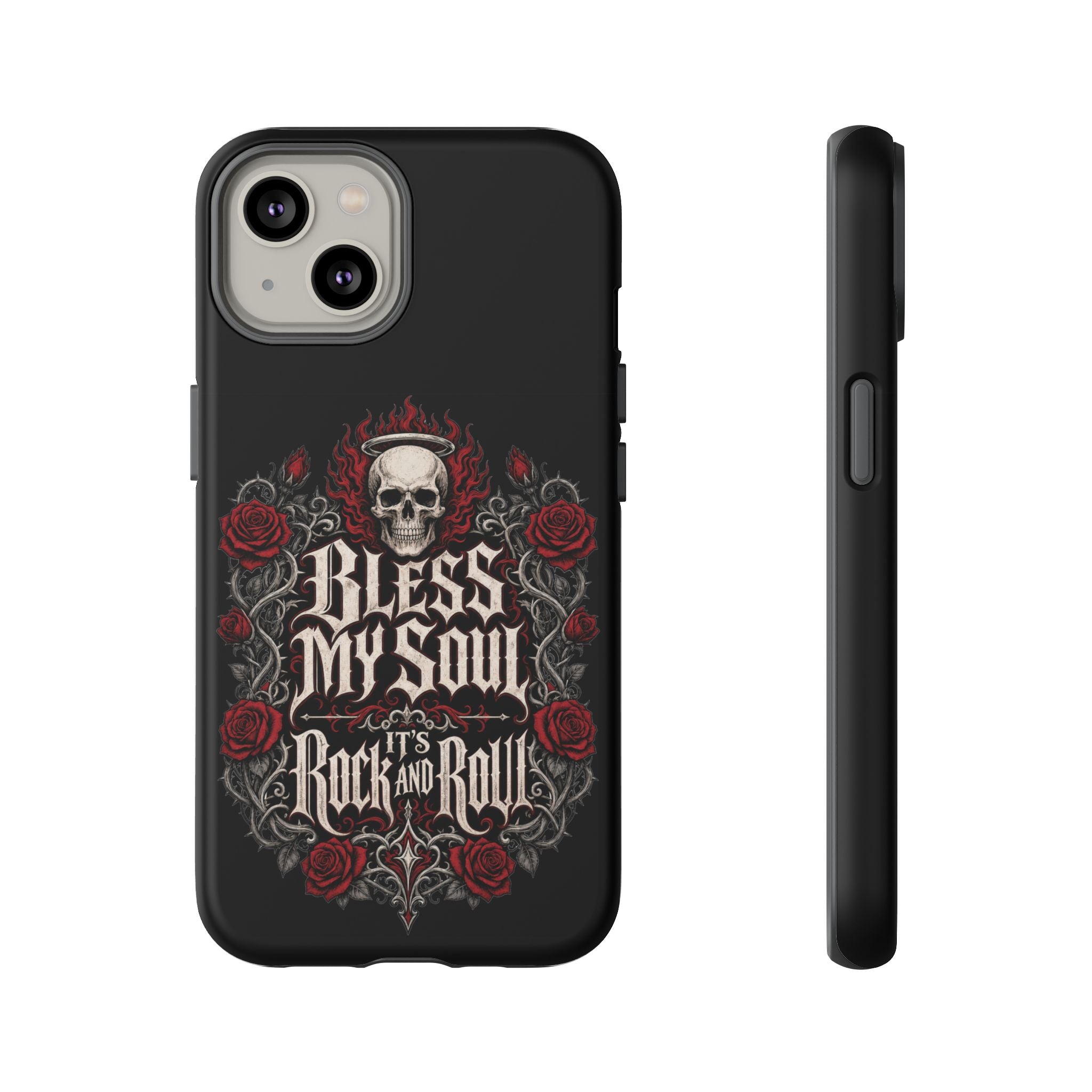 Bless My Soul Rock and Roll Phone Case — Gothic Skull & Roses Tough Case