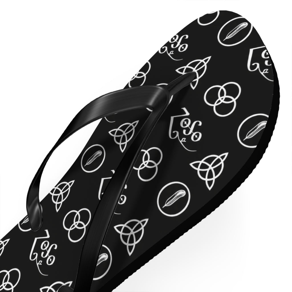 Led Zeppelin symbols Logo Flip Flops — Black & White Rock Star Beach Sandals