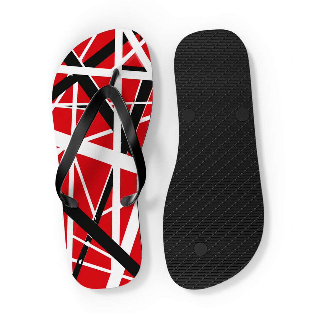 EVH Van Halen Tribute bold Flip Flops — Red Black Geometric Abstract Stripe Summer Sandals