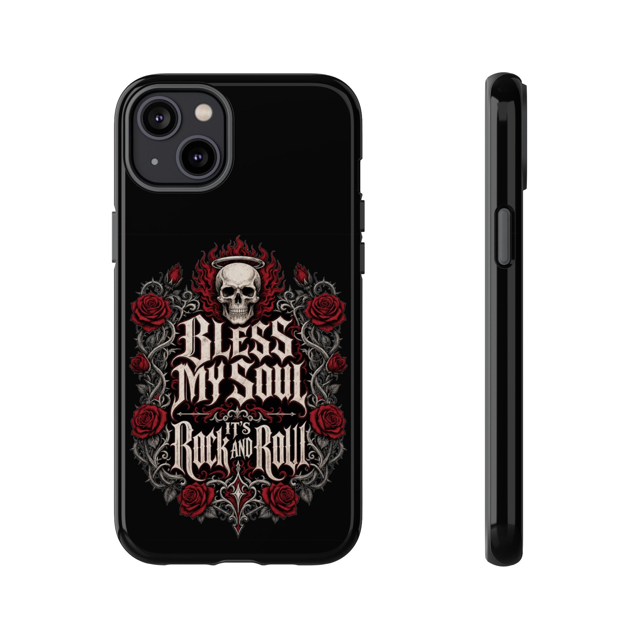 Bless My Soul Rock and Roll Phone Case — Gothic Skull & Roses Tough Case