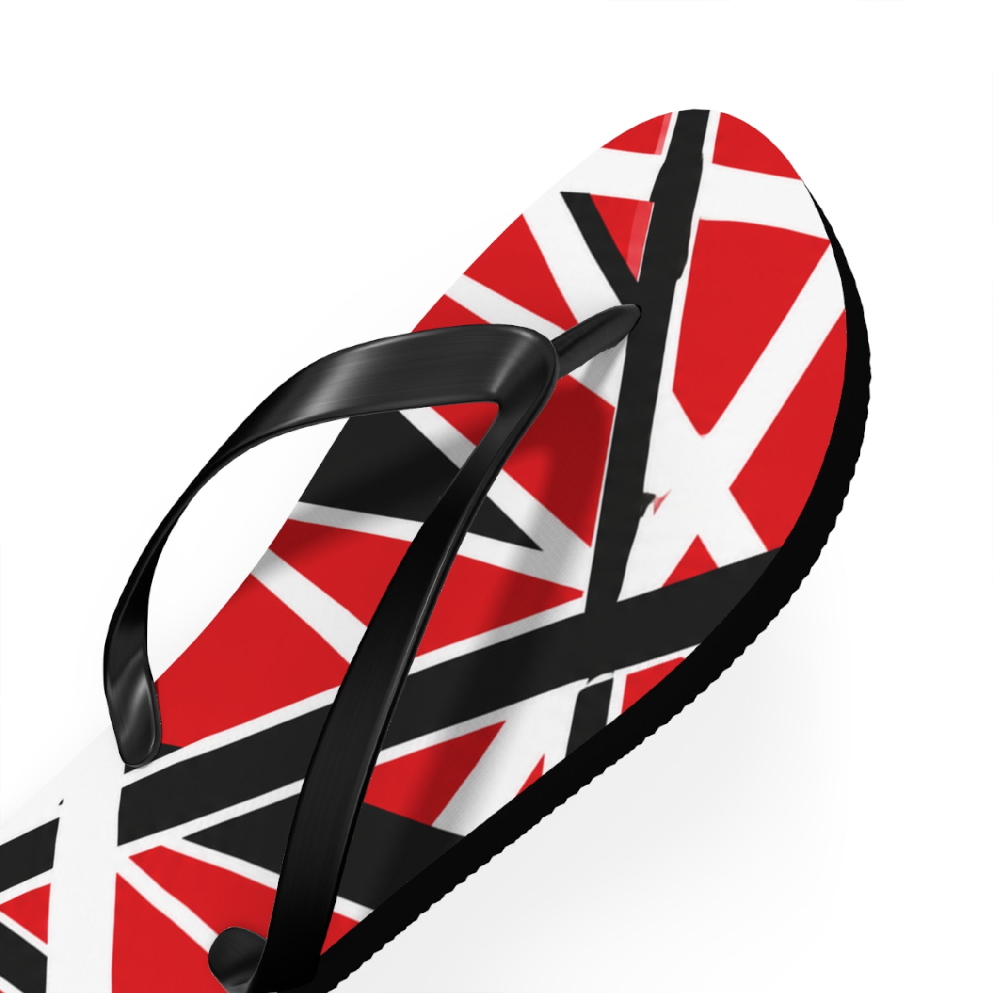 EVH Van Halen Tribute bold Flip Flops — Red Black Geometric Abstract Stripe Summer Sandals
