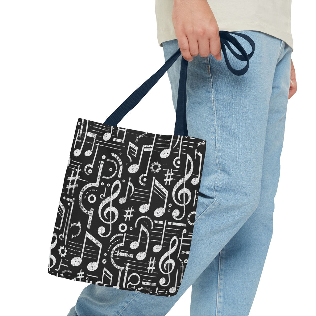 Musical Notes Pattern Tote Bag – Black & White Music Lover AOP Tote