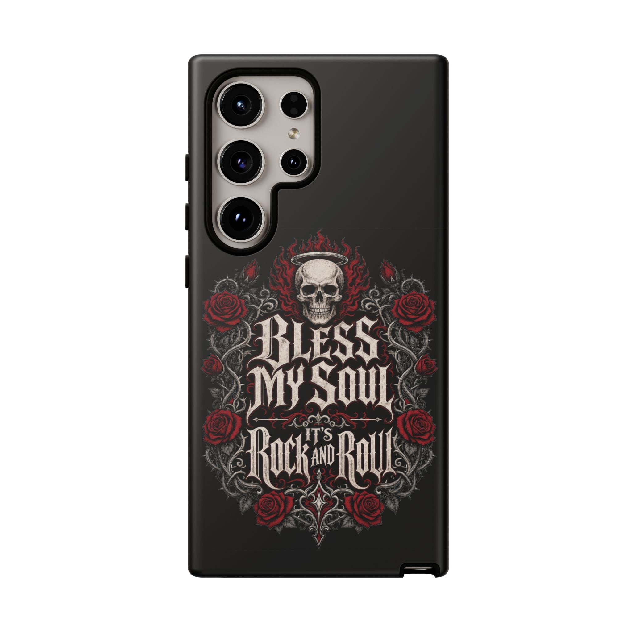 Bless My Soul Rock and Roll Phone Case — Gothic Skull & Roses Tough Case